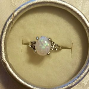 925 Sterling Silver Opal Ring sz 6